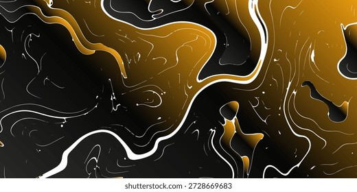 abstrakte Komposition aus Gold und Schwarz mit fließenden Kurven und glänzenden Linien. Ideal für Luxusmarken, Hintergründe oder moderne Kunstlayouts. 