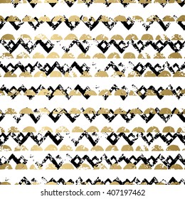 Gold and black abstract grunge vector geometric seamless background print. Stripped textured pattern for card, cover, invitation, wallpaper, web design, fabric, textile, clothes