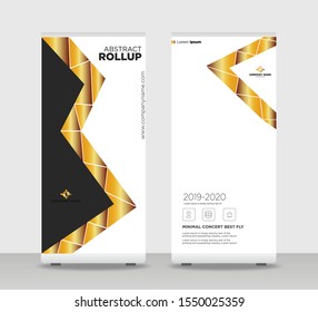 Gold black Abstract Shapes Modern Exhibition Advertising Trend Business Roll Up Banner Stand Poster Brochure flat design template creative concept. White background Roll Up EPS. Presentation