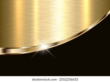 Gold black abstract shiny background with golden brushed metal texture pattern, vector illustration.