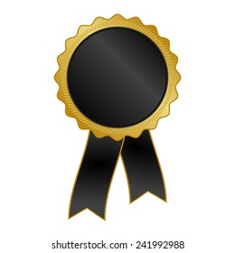 gold and black award rosette with ribbon