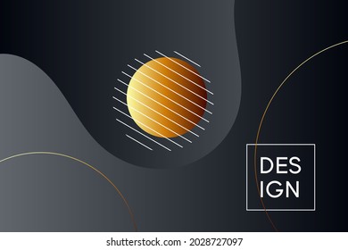 Gold and black background with abstract circle line geometric shapes modern element.