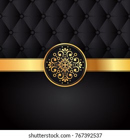 Gold black background design vector. Sun Indian pattern. Eye peacock feather frame. Oriental mandala swirl ornament for luxury wedding, beauty fashion concept