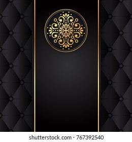 Gold black background design vector. Sun Indian pattern. Eye peacock feather frame. Oriental mandala swirl ornament for luxury wedding, beauty fashion concept