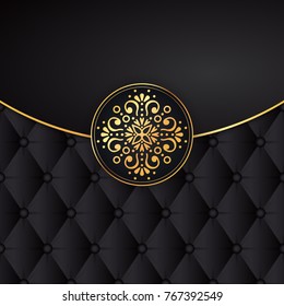 Gold black background design vector. Sun Indian pattern. Eye peacock feather frame. Oriental mandala swirl ornament for luxury wedding, beauty fashion concept