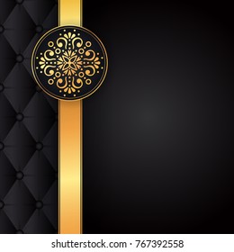 Gold black background design vector. Sun Indian pattern. Eye peacock feather frame. Oriental mandala swirl ornament for luxury wedding, beauty fashion concept