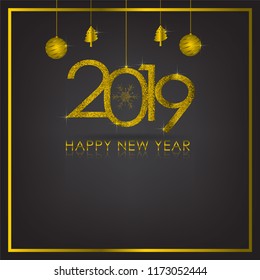 Gold and black background with Snowflake and ball for Christmas Holiday Season 2019, Vector illustration