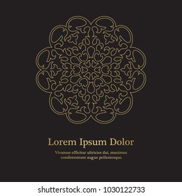 Gold and black background template with embroidered mandala ornament