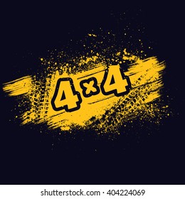 Gold and black background with tire track and grunge splash. eps10