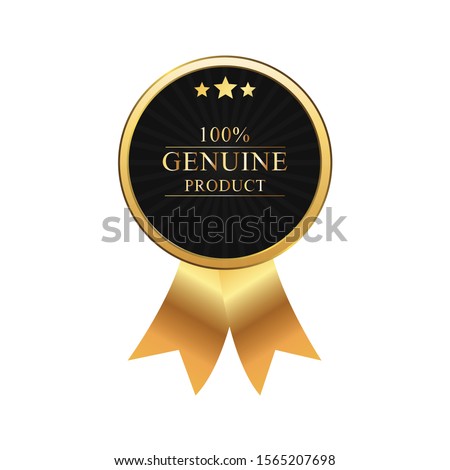 
Gold and Black Badge on White Background. Genuine Product.