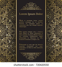 Gold and black banner template with floral mandala ornament