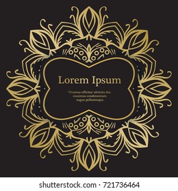 Gold and black banner template with floral mandala ornament