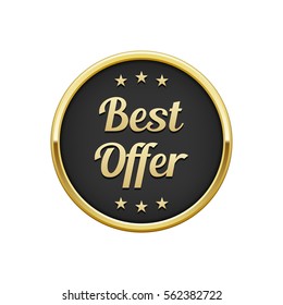 Gold black best offer round badge, banner 
