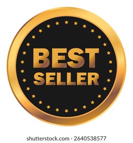 Gold black best seller sticker, label isolated on white background. Premium quality product. Vector illustation