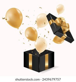 Gold und schwarz Geburtstagsgeschenkbox mit Luftballons