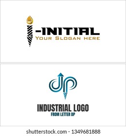 Gold black blue line art arrow stripe combination mark logo design concept suitable for industrial drilling oil gas services