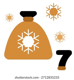 Ilustración de calendario de advenimiento boho dorado y negro en estilo de Vector plano con Navidades y bolso de año Nuevo