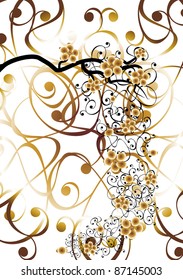 gold and black branches on a white background