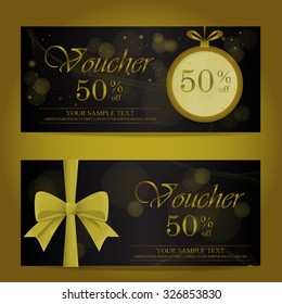 gold and black christmas and new year gift voucher certificate coupon template. can be use for business shopping card, customer sale and promotion, layout, banner, web design. vector  illustration