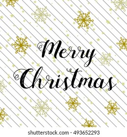 gold and black christmas vintage card with snowflakes and stripes, greeting concept