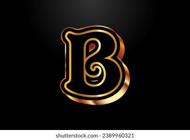Gold and black color alphabet B. Elegant Gold Color alphabet vector illustration