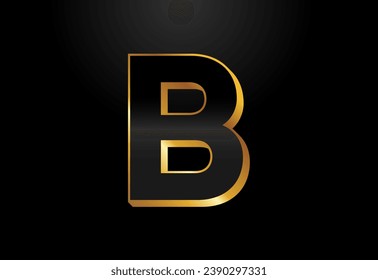 Gold and black color alphabet B. Elegant Gold Color alphabet vector illustration