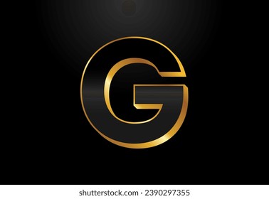 Gold and black color alphabet G. Elegant Gold Color alphabet vector illustration