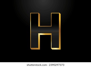 Gold and black color alphabet H. Elegant Gold Color alphabet vector illustration