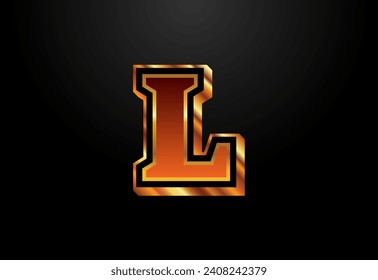 Gold and black color alphabet L. Elegant Gold Color alphabet vector illustration