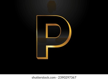Gold and black color alphabet P. Elegant Gold Color alphabet vector illustration