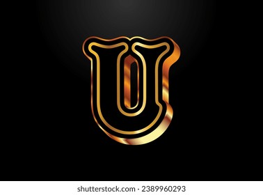 Gold and black color alphabet U. Elegant Gold Color alphabet vector illustration