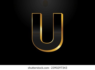 Gold and black color alphabet U. Elegant Gold Color alphabet vector illustration