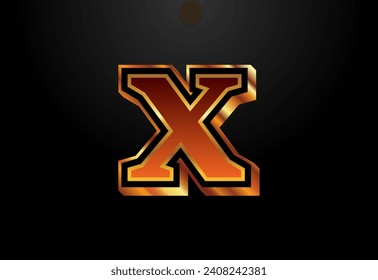 Gold and black color alphabet X. Elegant Gold Color alphabet vector illustration