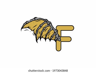 Gold black color of F initial letter with vintage wings design