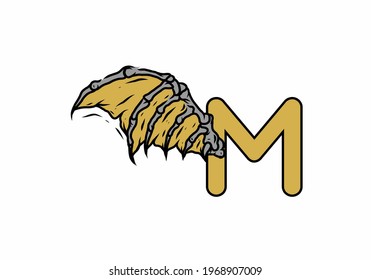 Gold black color of M initial letter with vintage wings design