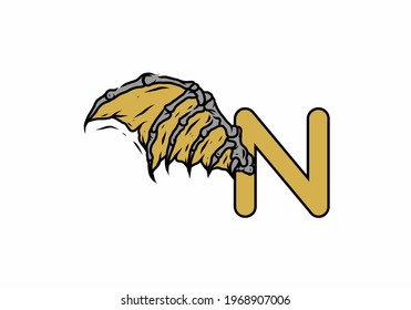 Gold black color of N initial letter with vintage wings design