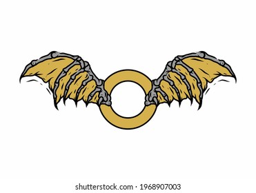 Gold black color of O initial letter with vintage wings design