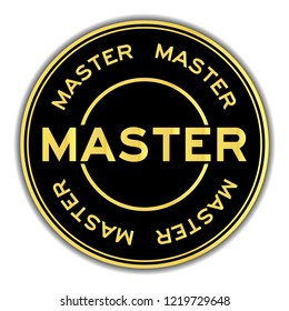 Gold and black color sticker in word master on white background