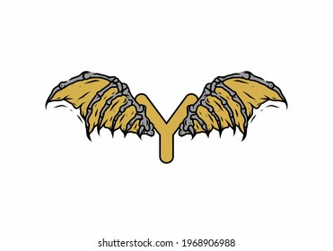 Gold black color of Y initial letter with vintage wings design