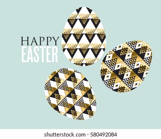 Gold and black concept easter egg decoration. vector illustration of eggs pattern for greetings, decor, poster, header. Art Nouveau style luxury spring decor
