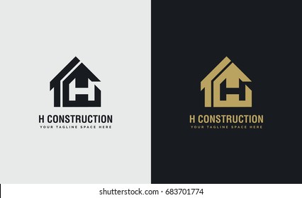 Gold and black Construction company logo. Initial letter H for corporate identity