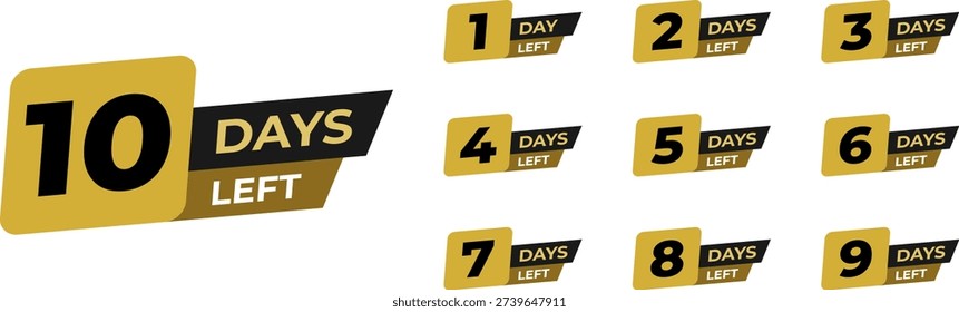 Gold and black countdown labels showing days left 1 to 10 for event reminders
