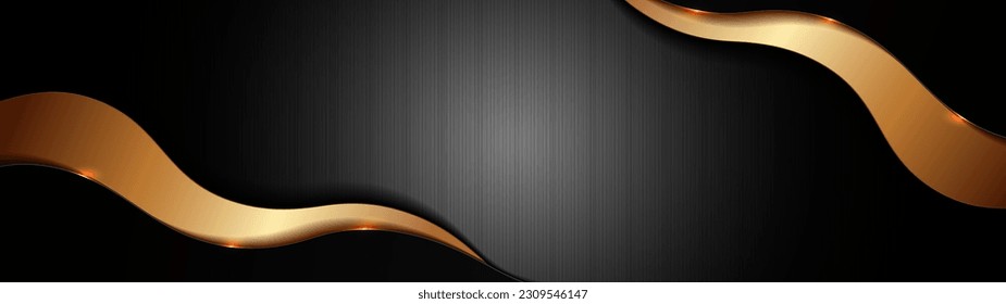 Fondo de las líneas curvadas de color negro dorado, abstracto de imágenes de lujo de luz dorada, líneas rectas solapan degradados de sombra de capa composición de espacio para banner, diseño de portada de volante, diseño de plantilla de sitio web