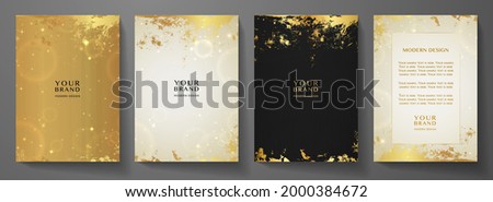 Gold and black design template (cover and frame set). Luxury background with premium grunge pattern for cover menu, vector invitation, catalog, brochure template, luxe booklet