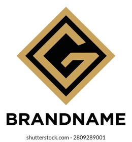 Gold and black diamond shaped logo with letter G and brandname text icon