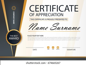 Gold and black Elegance horizontal certificate with Vector illustration ,white frame certificate template with clean and modern pattern presentation
