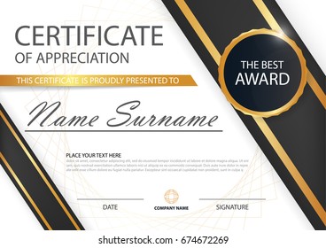 Gold black Elegance horizontal certificate with Vector illustration ,white frame certificate template with clean and modern pattern presentation