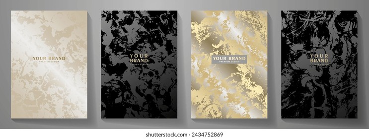 Gold and black elegant cover design set. Modern luxury vector art background. Premium fashionable template for cover design, invitation, flyer, wedding card, note book, menu design.