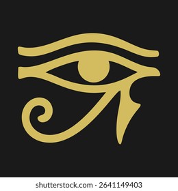 Gold, black Eye of Horus symbol. A hieroglyph originating from ancient Egypt that represents healing, wisdom and power.