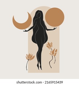 Oro y arte mural femenino negro, conjunto vectorial. Dibujo artístico de una silueta en forma mística y abstracta. Resumen de diseño de arte corporal para impresión, cubierta, papel pintado, mínimo arte mural.